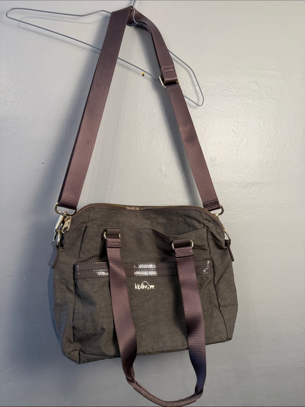 Kipling Dolan Nylon Patent Leather Shoulder Bag